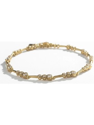 Cesicey Çelik Trio Üçlü Grup Zirkon Taşlı Zarif Kadın  Bileklik Altın Renk