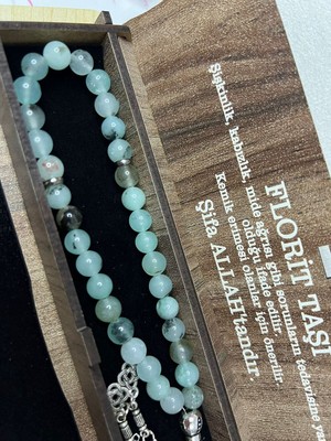 Gülnar Bijuteri Florit Taşı Tesbih Doğal Taş Özel Ahşap Kutusunda Mavi