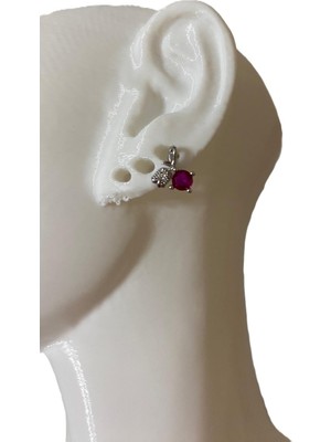 Gülnar Bijuteri Lale Tasarım Fuşya Taşlı Gümüş Tragus Helix Pearsıng Kıkırdak Küpe Çelik