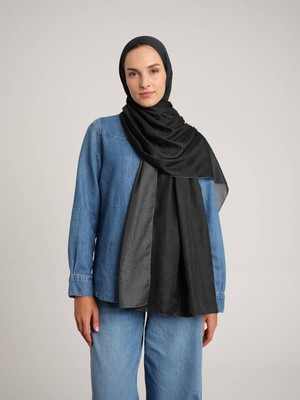 AYSHARA Nazenin Düz Monogram Çift Taraflı Şal - Gri