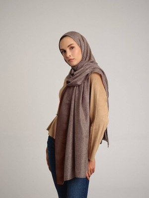 AYSHARA Nazenin Düz Monogram Çift Taraflı Şal - Kahverengi Krem