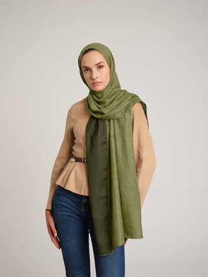 AYSHARA Nazenin Düz Monogram Çift Taraflı Şal - Yağ Yeşil