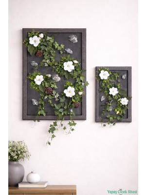 Yapay Çiçek Sitesi Ahşap Çerçeveli Yapay Çiçek Duvar Tablosu 60X80 cm 2li Set