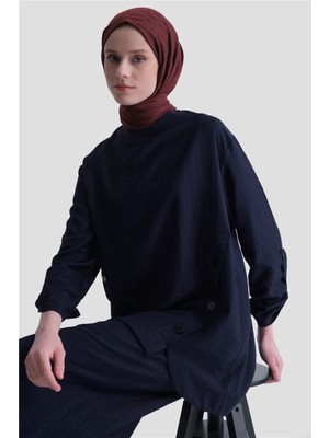 Armine Düğme Detaylı Takım Lacivert