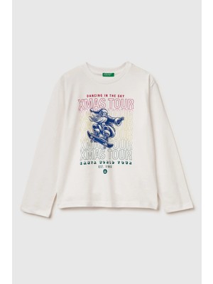 United Colors Of Benetton Beyaz Erkek Ej_baskılı Bisiklet Yaka Uzun Kollu T-Shirt Model Kodu: 3ATNC10R8074