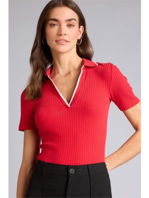 DeFacto Slim Fit Polo Yaka Fitilli Kaşkorse Kısa Kollu Polo Tişört E5786AX26SP