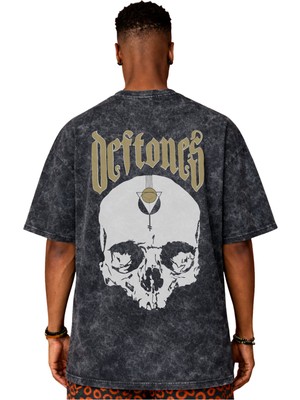 Sevbano Tasarım Deftones Rock Metal Müzik Grubu Sırt Baskılı Unisex Oversize Vintage Yıkamalı Tişört