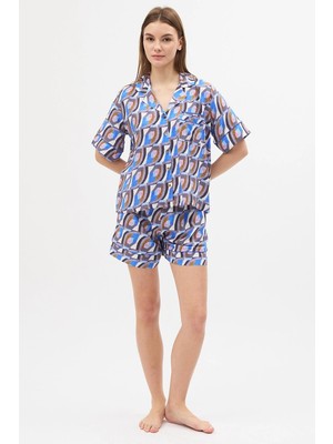 Amarelle Liberty Desenli Viskon Gömlek Şort Pijama Takımı