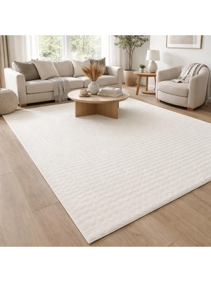 Giza Home Krem Yumuşak Bubble Kaymaz Özel Taban Peluş Halı Yolluk Yıkanabilir 102