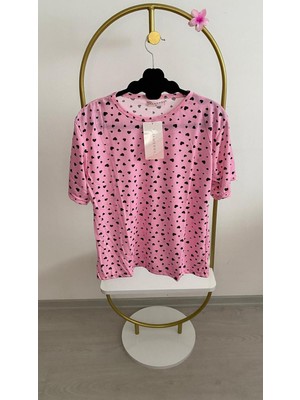 Cavlak Siyah Kalpli Pembe Kısa Kol Pijama Takımı