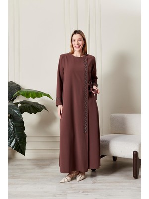 Kadın Büyük Beden Etamin Taş Işlemeli Abaya Ferace