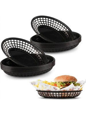 Akyüz Plastik 🍔 10'lu Plastik Hamburger Servis Sepeti – Fast Food Sunum Sepeti-Siyah