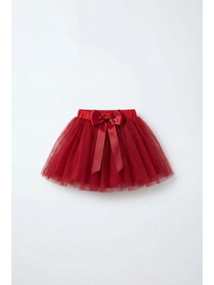 Magu Kız Çocuk Astarlı Kırmızı Fiyonk Detaylı Tütü Etek