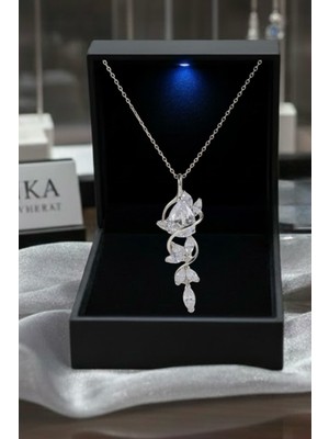 Anka Mücevherat Işıklı Kutuda 925 Ayar Gümüş Sarmaşık Kadın Kolye (Beyaz)