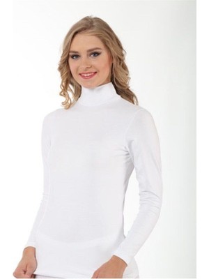 Anıt Kadın Beyaz Balıkçı Yaka 2'li Uzun Kol Boğazlı Penye Body