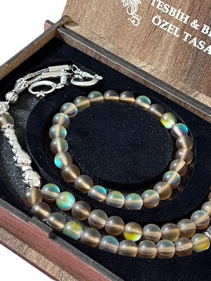 Gülnar Bijuteri Termal Taşı Tesbih & Bileklik Seti Özel Tasarım Kahve Yeşil