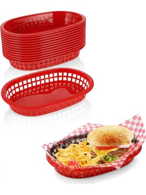 Akyüz Plastik 🍔 10'lu Plastik Hamburger, Patates, Nachos ve Atıştırmalık Servis Sepeti, Restoran Sepeti-Kırmızı