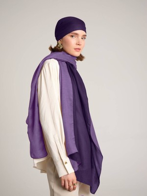 AYSHARA Nazenin Düz Monogram Çift Taraflı Şal - Mor