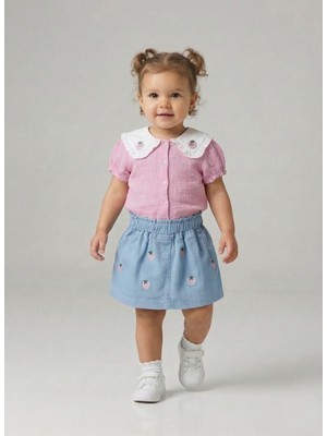 necix’s Necix's Kız Bebek Çilek Nakışlı ve Desenli Etekli Takım