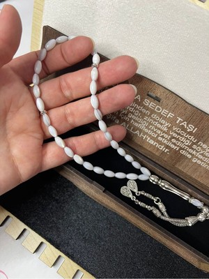 Gülnar Bijuteri Damla Taşı Tesbih Doğal Taş Özel Ahşap Kutusunda Beyaz