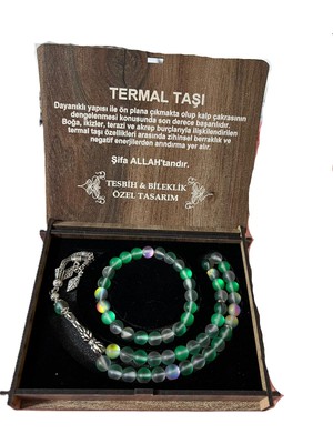 Gülnar Bijuteri Termal Taşı Tesbih & Bileklik Seti Özel Tasarım Yeşil Turkuaz