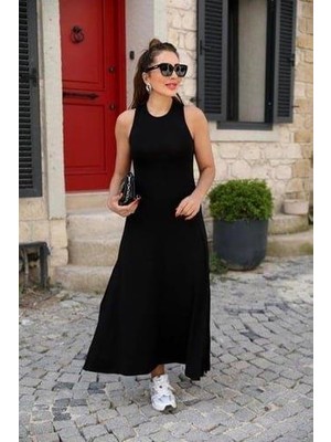 Mareandpanda Kadın Arkadan Çapraz Detay Yuvarlak Yaka Maksi Viskon Elbise