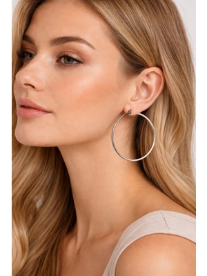 Gülnar Bijuteri Çelik Büyük Boy Halka Küpe 5cm – Paslanmaz Çelik Silver Renk Günlük Şık Küpe