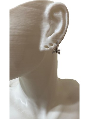 Gülnar Bijuteri Baget Taşlı Fiyonk L Bar Tragus / Helix / Cartilage Küpe Çelik Gümüş Renk