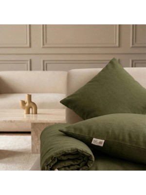 NDC Home Luxury Keten Koltuk Pedi / Şiltesi [kırlentli] - Haki