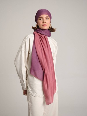 AYSHARA Nazenin Düz Monogram Çift Taraflı Şal - Pembe Somon