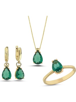 Kayra Mücevher Peridot Damla Taşlı Gümüş Takım GMTKM11
