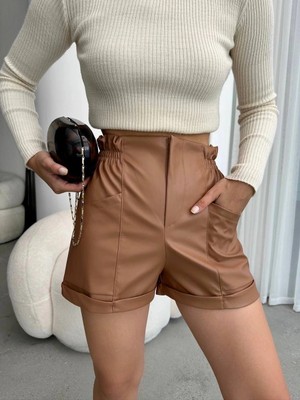 Trend Movira Beli Lastikli Deri Şort Kahve H24605
