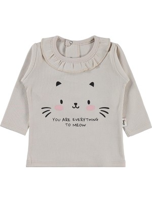 Civil Baby Kedi Yüz Baskılı 6-18 Ay Sweatshirt - Bej