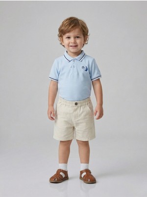 Sani Erkek Çocuk Gemi Desenli Keten Şortlu Takım