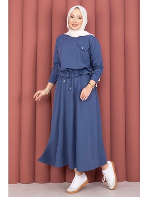 TK Cep Detaylı Crop & Etek Ikili Takım Indigo