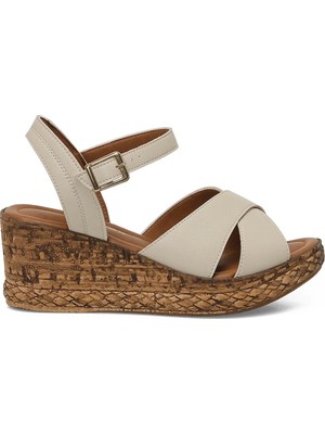 Polaris 327095.Z 6fx Bej Kadın Dolgu Topuk Sandalet