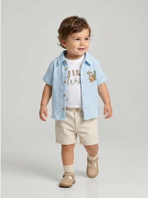 Sani Erkek Bebek Wild West Baskılı Gömlekli Şortlu Takım