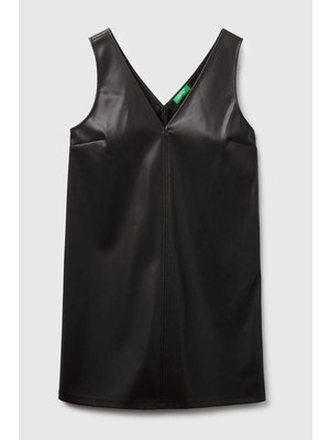 United Colors Of Benetton Siyah Kadın / Kız Kdn_önü ve Arkası V Yaka Eco Deri Elbise Model Kodu: 4M3CDV0BY100
