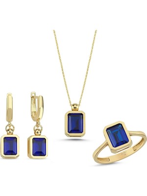 Kayra Mücevher Mavi Topaz Taşlı Gümüş Takım GMTKM07