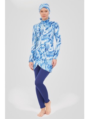 Alfasa 5 Parçalı Hızlı Kuruyan Su Itici Anvelop Etek Detaylı Desenli Tesettür Mayo Set