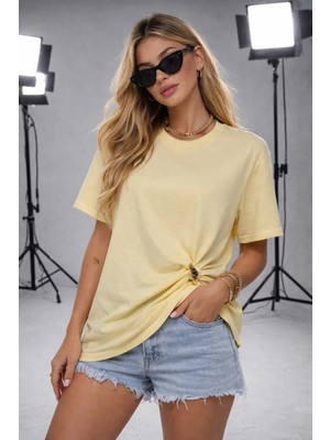 ribana Kadın Bisiklet Yaka Kısa Kollu Gold Yan Toka Detaylı T-Shirt 5035