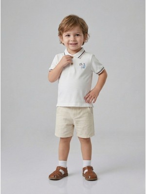 Sani Erkek Çocuk Gemi Desenli Keten Şortlu Takım