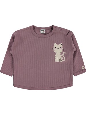 Civil Baby Oturan Kedi Baskılı 6-18 Ay Sweatshirt - Kahve