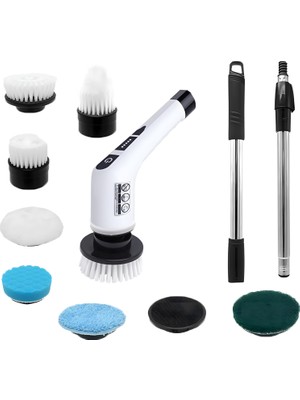 Cevval JY-6010 Elektrikli Spin Scrubber - 7 Başlıklı Teleskopik Saplı Turbo Temizlik Fırçası (Banyo, Mutfak, Araç Uyumlu)