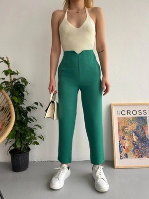 Trend Movira Atlas Fletolu Pantolon Petrol Yeşili