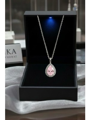 Anka Mücevherat Işıklı Kutuda 925 Ayar Gümüş Damla Kadın Kolye (Pudra)