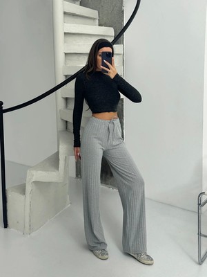 Trend Movira Fitilli Şardonlu Pantolon Gri