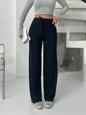 Trend Movira Fitilli Şardonlu Pantolon Siyah