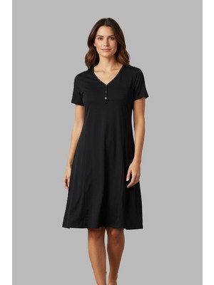 Remsa Kadın Kısa Kol Viskon Elbise Pijama 25236-3 SIYAH02