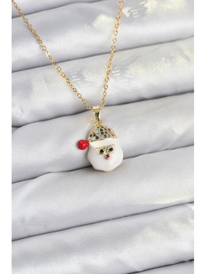 Krm 316L Çelik Zincir Gold Renk Şapkalı Kardan Adam Kafası Model Yılbaşı Temalı Kadın Kolye